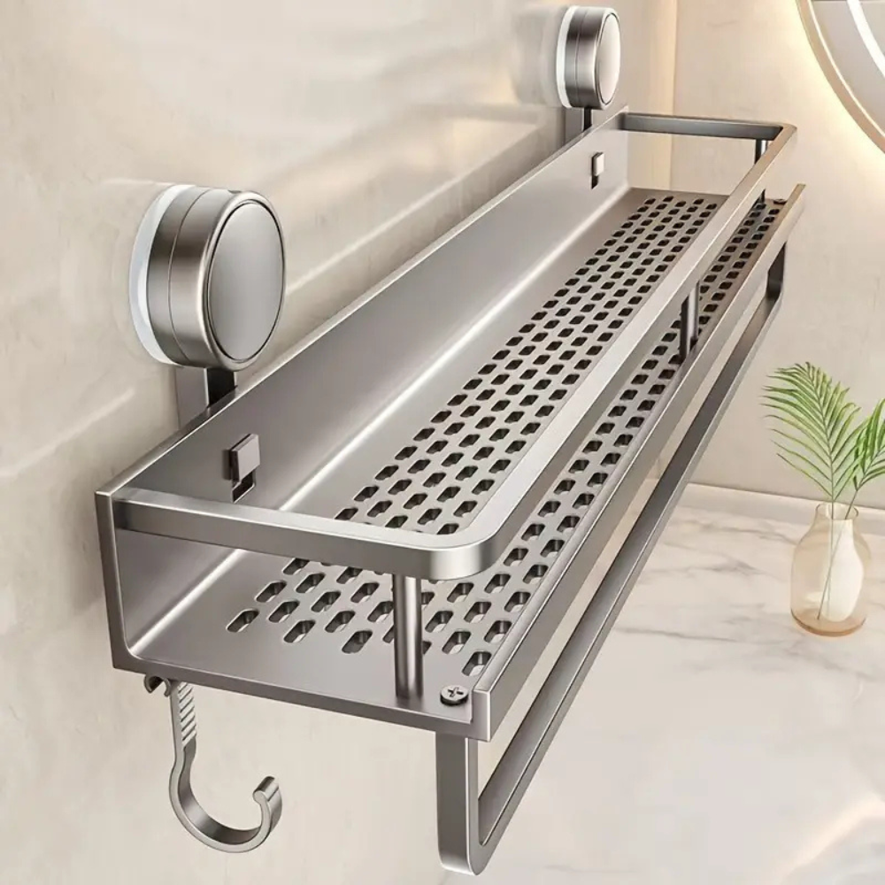 Étagère Murale de Salle de Bain en Aluminium – Fixation Sans Perçage