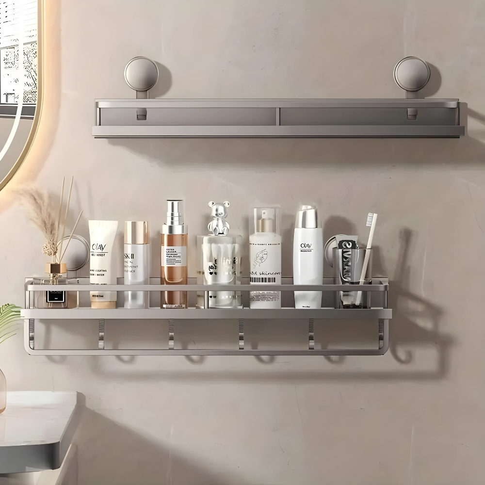 Étagère Murale de Salle de Bain en Aluminium – Fixation Sans Perçage