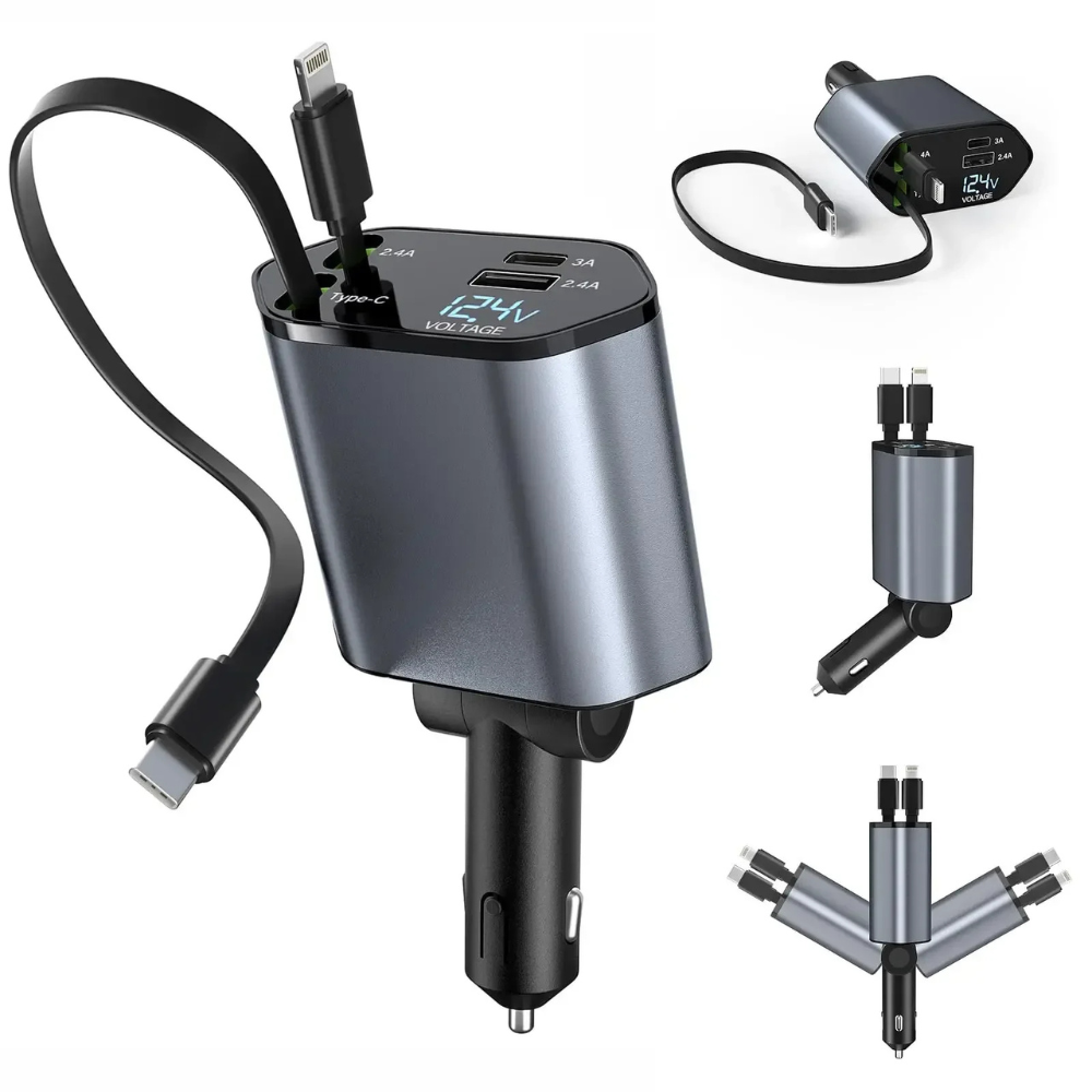 Chargeur voiture intelligent avec câbles intégrés