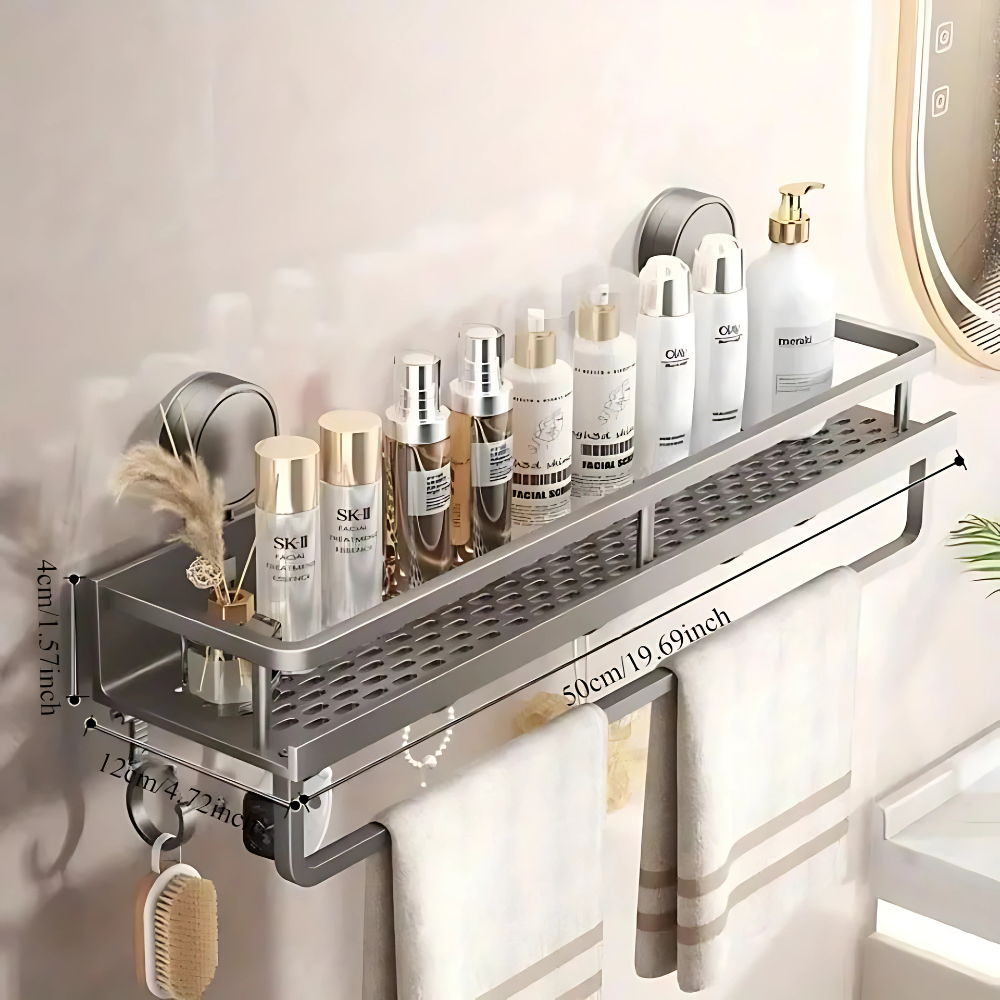 Étagère Murale de Salle de Bain en Aluminium – Fixation Sans Perçage