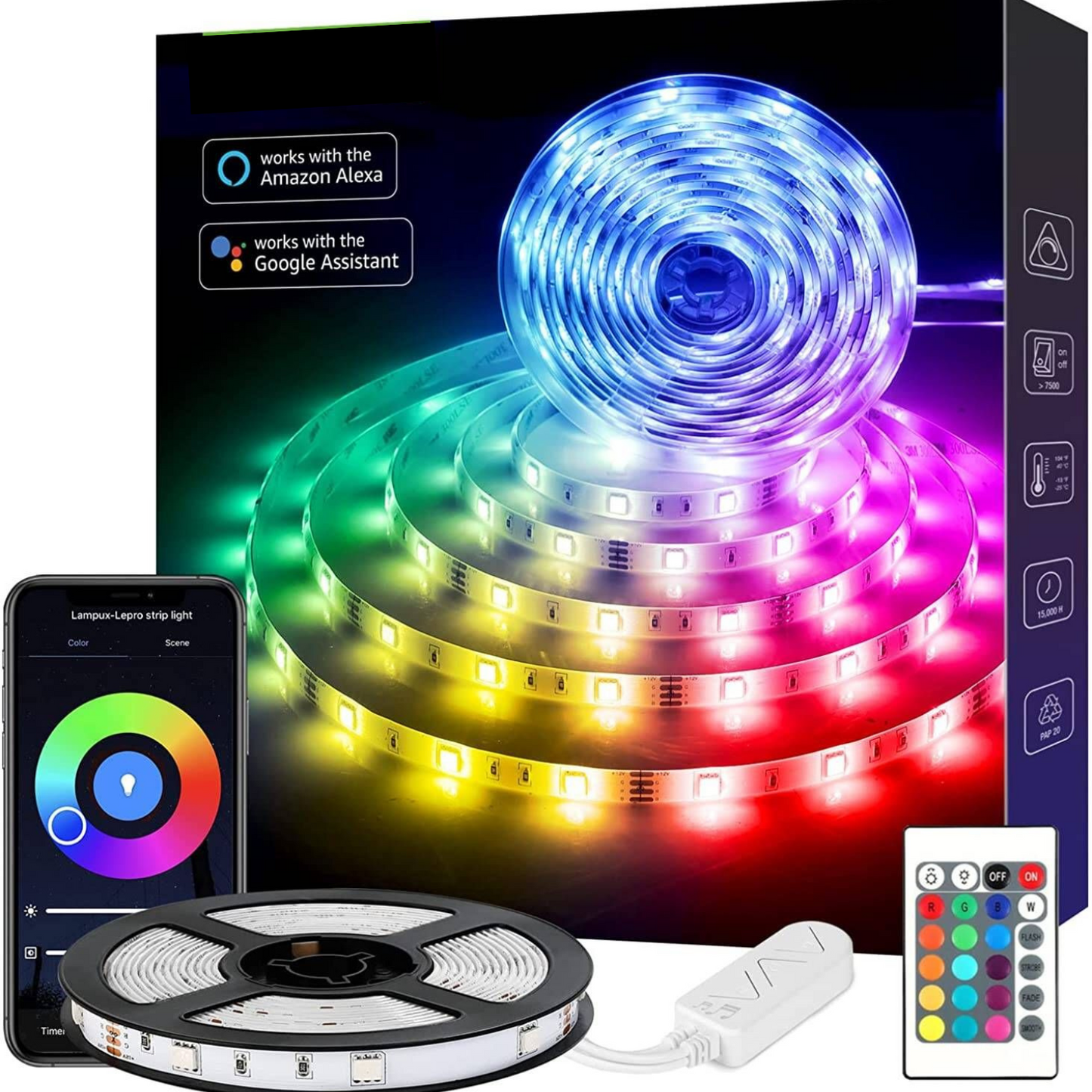 Ruban LED multicolore d'intérieur télécommande et application