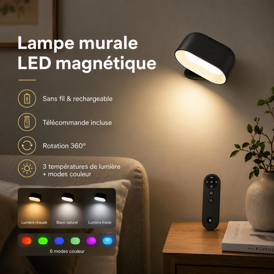 Lampe murale LED magnétique sans fil – éclairage intelligent, rechargeable et ultra polyvalent
