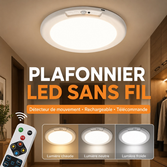 Plafonnier LED Sans Fil avec Détecteur de Mouvement – Installation en 5 Minutes