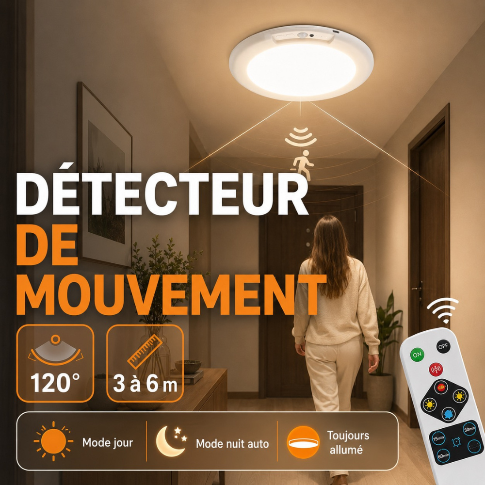 Plafonnier LED Sans Fil avec Détecteur de Mouvement – Installation en 5 Minutes