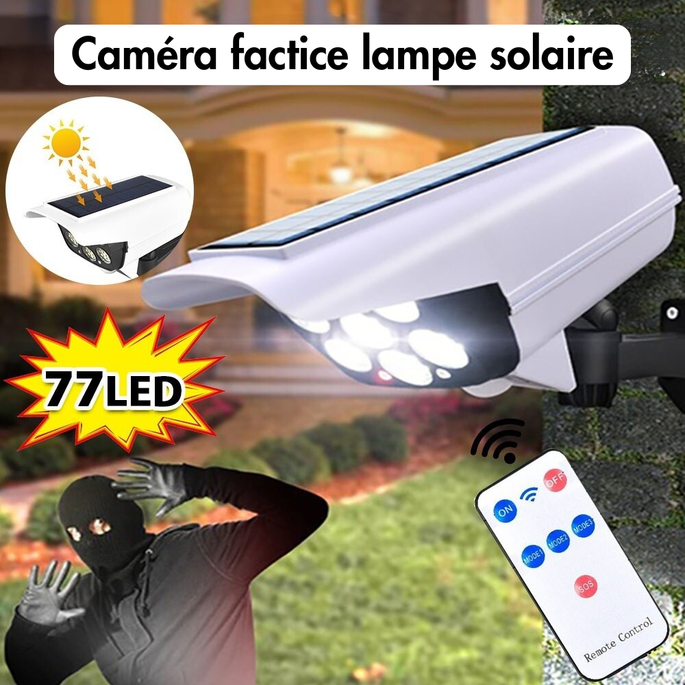 Projecteur solaire de sécurité à détection de mouvement – Design caméra dissuasif