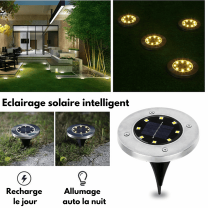 Lampe solaire élégante encastrée dans le jardin, éclairant la nuit