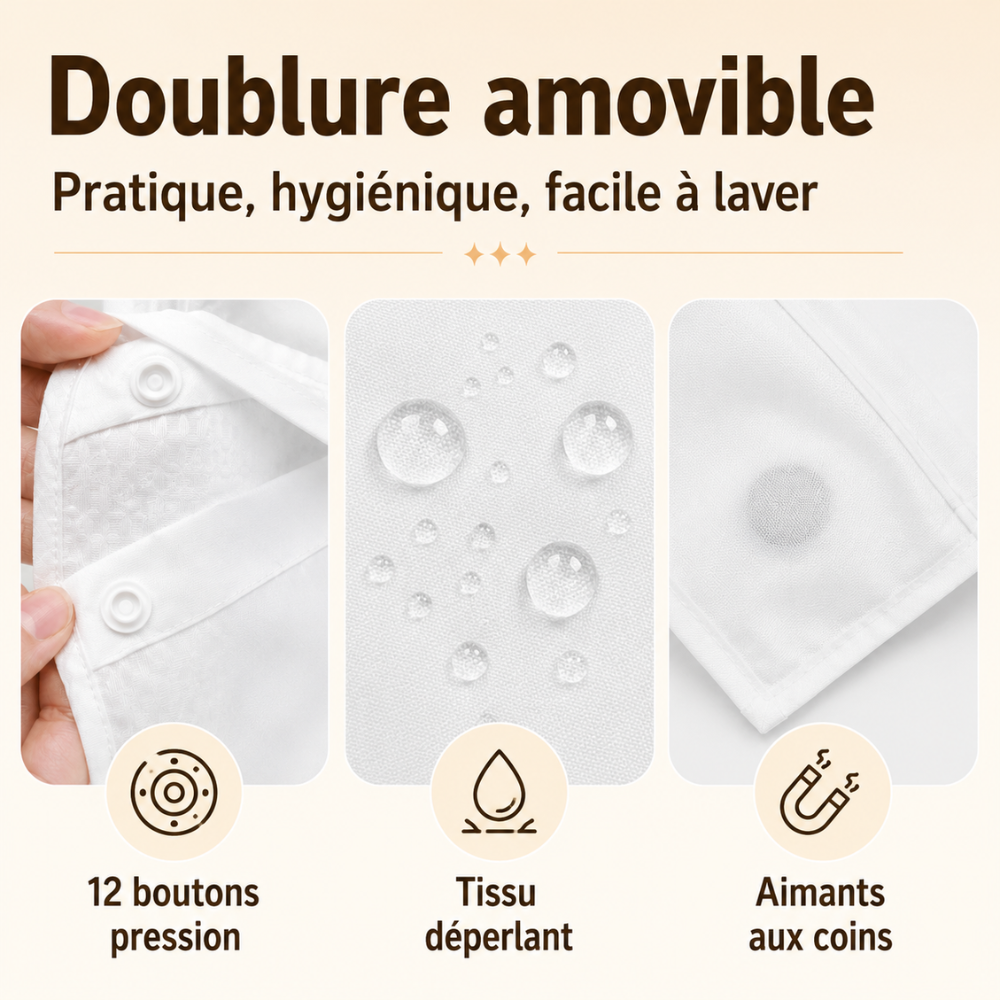 Rideau de Douche 3-en-1 Sans Crochets avec Doublure Amovible