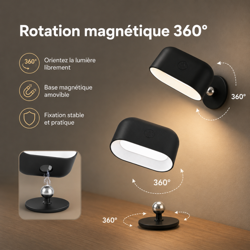 Lampe murale LED magnétique sans fil – éclairage intelligent, rechargeable et ultra polyvalent