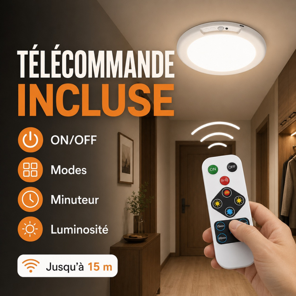 Plafonnier LED Sans Fil avec Détecteur de Mouvement – Installation en 5 Minutes