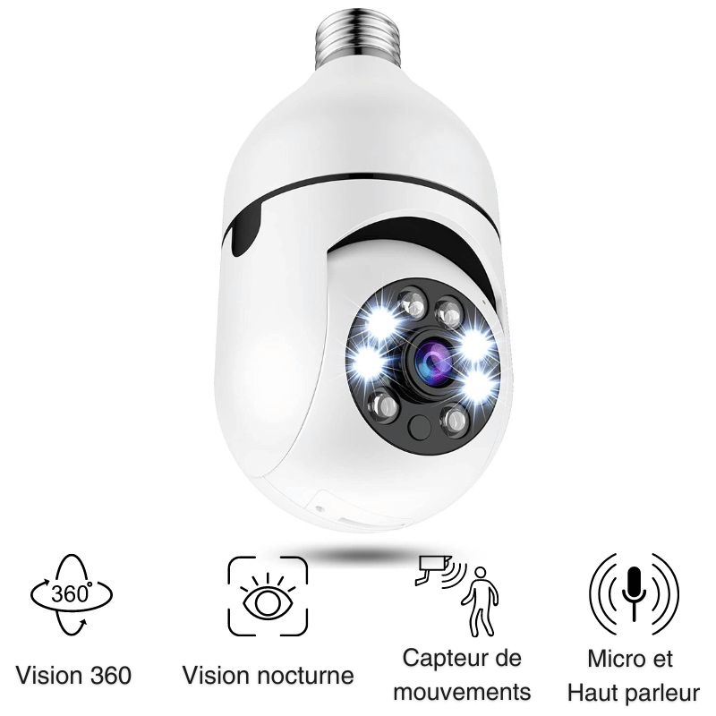 Caméra Ampoule 360 Degrés WiFi Extérieur avec Vision Nocturne